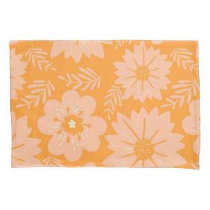 Retro Vintage Peach Fuzz Orange Flower Pattern Pillowcase