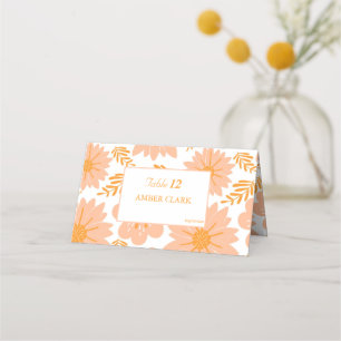 Retro Vintage Peach Fuzz Orange Flower Pattern Place Card