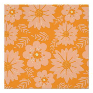 Retro Vintage Peach Fuzz Orange Flower Pattern Poster