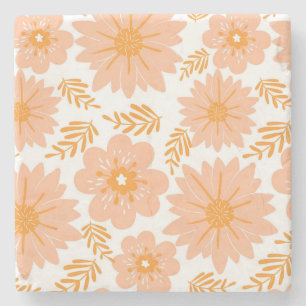 Retro Vintage Peach Fuzz Orange Flower Pattern Stone Coaster