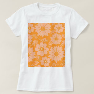 Retro Vintage Peach Fuzz Orange Flower Pattern T-Shirt