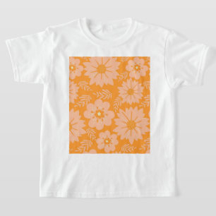 Retro Vintage Peach Fuzz Orange Flower Pattern T-Shirt