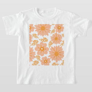 Retro Vintage Peach Fuzz Orange Flower Pattern T-Shirt