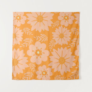 Retro Vintage Peach Fuzz Orange Flower Pattern Tapestry