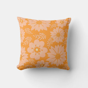 Retro Vintage Peach Fuzz Orange Flower Pattern Throw Pillow