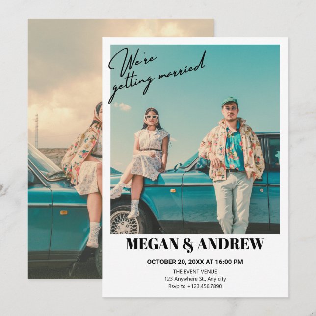 Retro vintage photo wedding invitation (Front/Back)