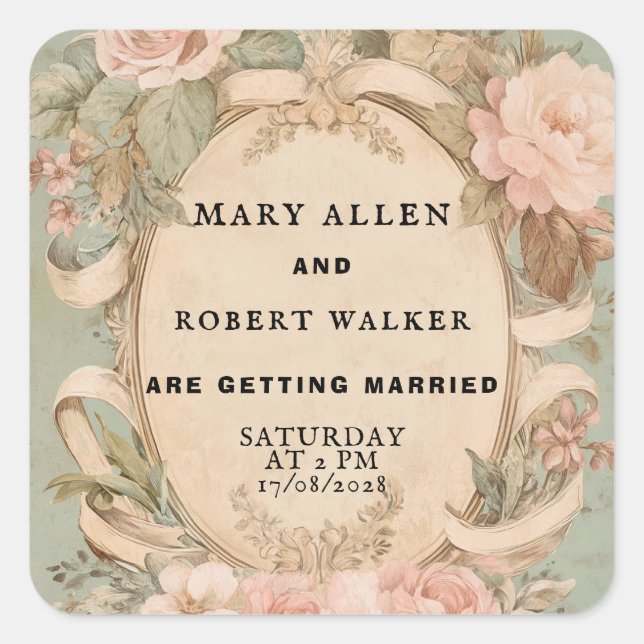 Retro vintage pink and mint floral Sticker (Front)