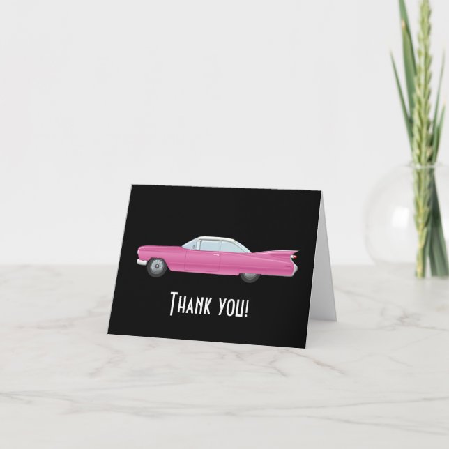 Retro Vintage Pink Car Thank You Card (Front)
