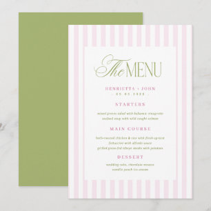 Retro Vintage Pink Green Stripes Wedding Menu Card
