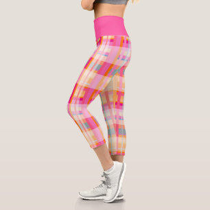 Retro Vintage Pink Plaid Pattern In Pastels Capri Leggings