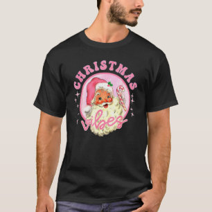 Retro Vintage Pink Santa Claus  Pink Christmas Vib T-Shirt