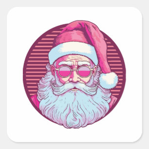 Retro vintage pink santa claus square sticker