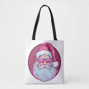 Retro vintage pink santa claus tote bag