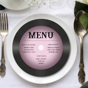 Retro Vintage Pink Vignette Vinyl Record Wedding Menu