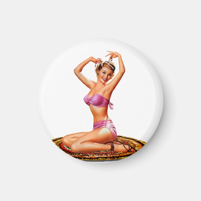 Retro Vintage Pinup Girl in Pink Magnet (Front)