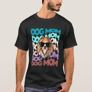Retro Vintage Pomeranian Dog Mom Cool Sunglasses T-Shirt