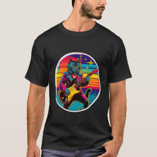 Retro Vintage Pop Art Cat Plays Electric Guitar 80 T-Shirt