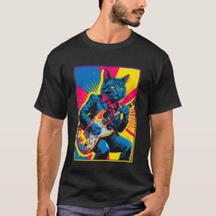 Retro Vintage Pop Art Cat Plays Electric Guitar 80 T-Shirt