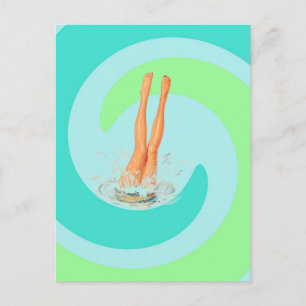 Retro Vintage Postcard Seafoam Surf Waves Dive