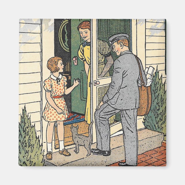 Retro Vintage Postman Book Illustration  Magnet (Front)