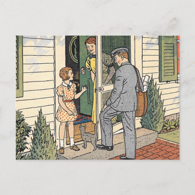 Retro Vintage Postman Book Illustration Postcard (Front)