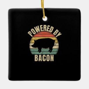 Retro Vintage Powered By Bacon BBQ BBQ Lovers Ceramic Ornament