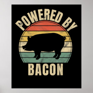Retro Vintage Powered By Bacon BBQ BBQ Lovers Poster