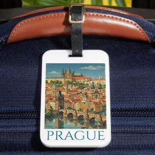 Retro Vintage Prague Czech Republic City View Luggage Tag