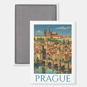 Retro Vintage Prague Czech Republic City View Magnet