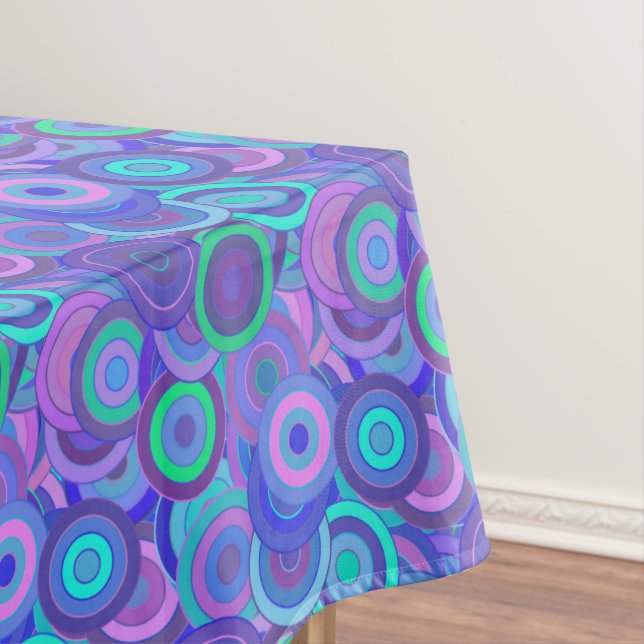 Retro Vintage Psychedelic Circle Pattern Rectangle Tablecloth (In Situ)