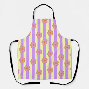 Retro Vintage Purple Stripe Flower Pattern Apron