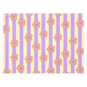 Retro Vintage Purple Stripe Flower Pattern Tablecloth