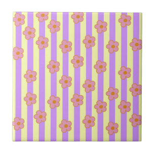 Retro Vintage Purple Stripe Flower Pattern Tile