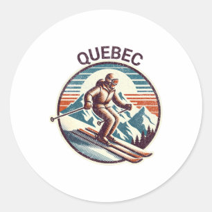 Retro Vintage Quebec Canada Ski Resort Winter Skii Classic Round Sticker