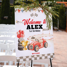 Retro Vintage Race Car Welcome Birthday
