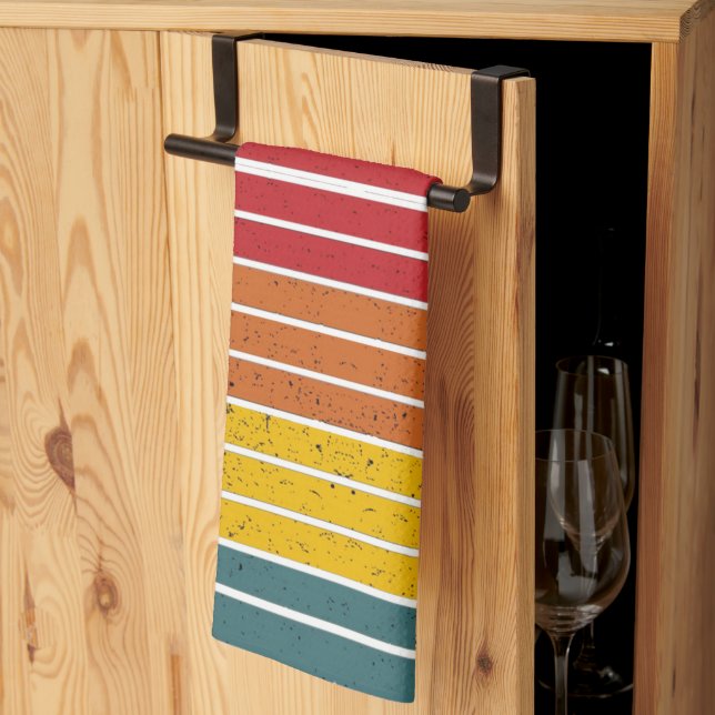 Retro vintage rainbow sunset stripes  kitchen towel (Thirds Fold)