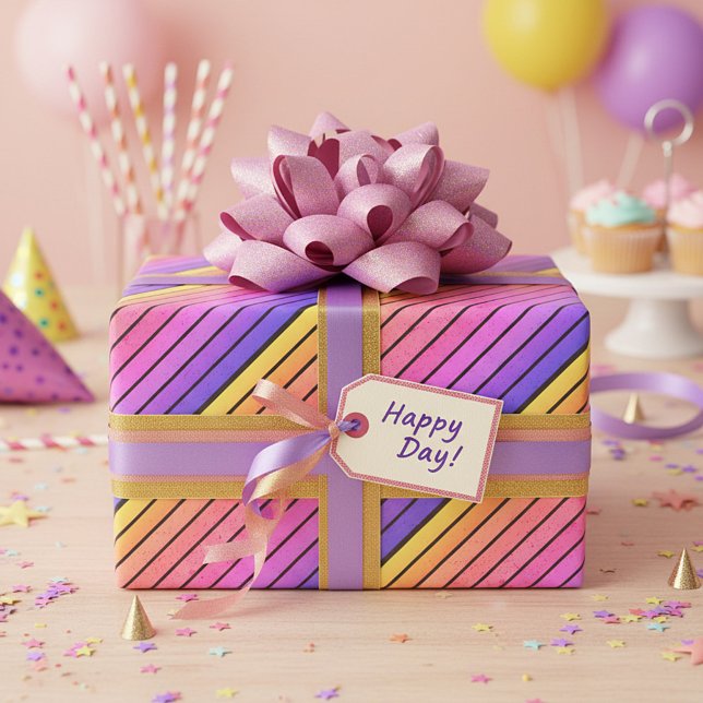 Retro vintage rainbow sunset stripes  wrapping paper (Creator Uploaded)