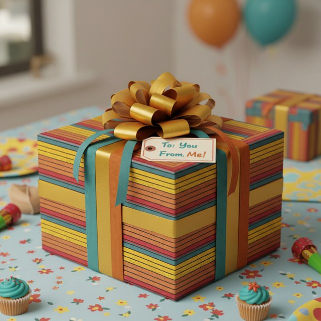 Retro vintage rainbow sunset stripes  wrapping paper (Creator Uploaded)