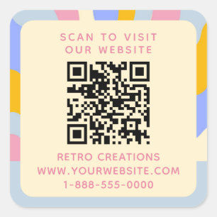 Retro Vintage Rays QR Code Abstract Business Square Sticker