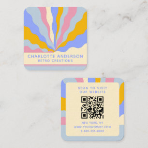 Retro Vintage Rays QR Code Abstract Trendy Square Business Card