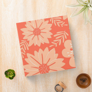 Retro Vintage Red and Peach Fuzz Flower Pattern Binder