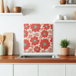 Retro Vintage Red Green Floral  Tile
