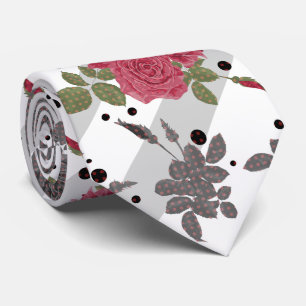 Retro vintage red roses seamless pattern polka dot tie