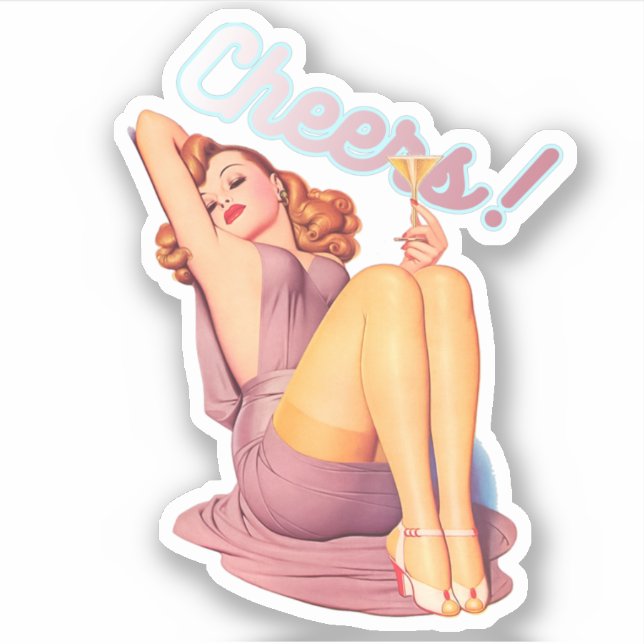 Retro Vintage Redhead Pin-up Girl with Cocktail (Front)