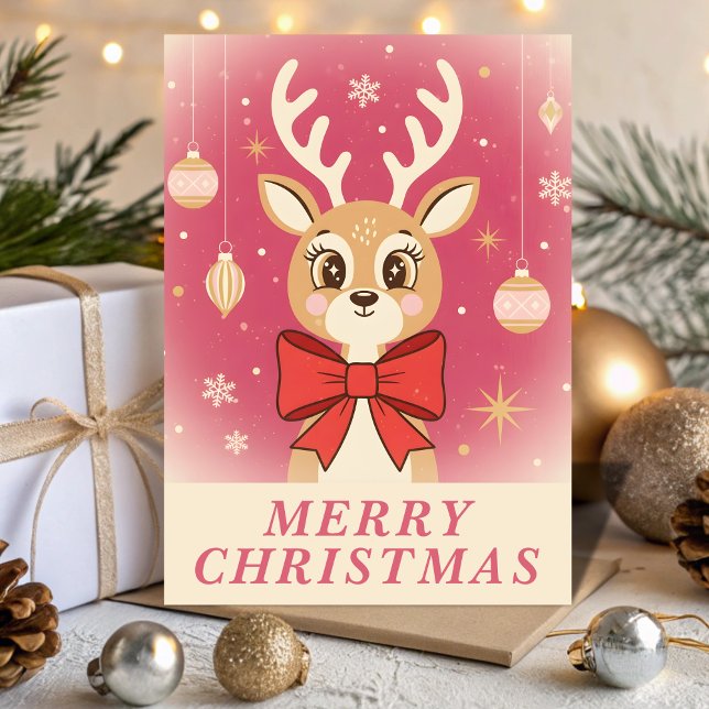 Retro Vintage Reindeer Charm Christmas Holiday Card (Creator Uploaded)