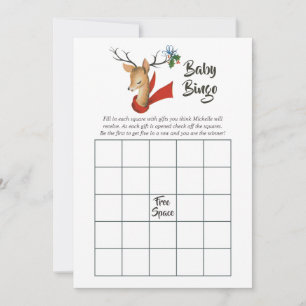 Retro Vintage Reindeer Christmas Baby Shower Bingo Card
