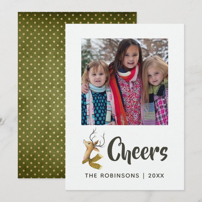 Retro Vintage Reindeer Christmas Family Photo Card (Front/Back)