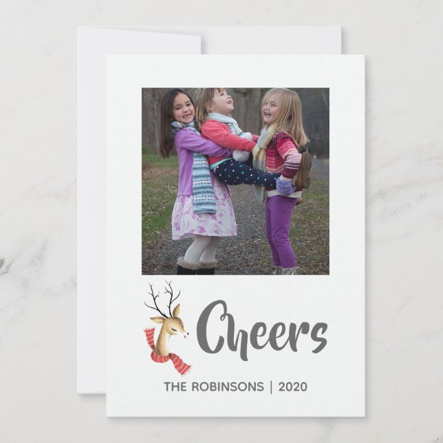 Retro Vintage Reindeer Christmas Family Photo Holiday Card (Front)