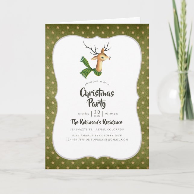 Retro Vintage Reindeer Christmas Party Invitation (Front)