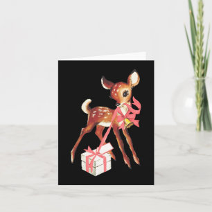 Retro vintage reindeer pink christmas ba card